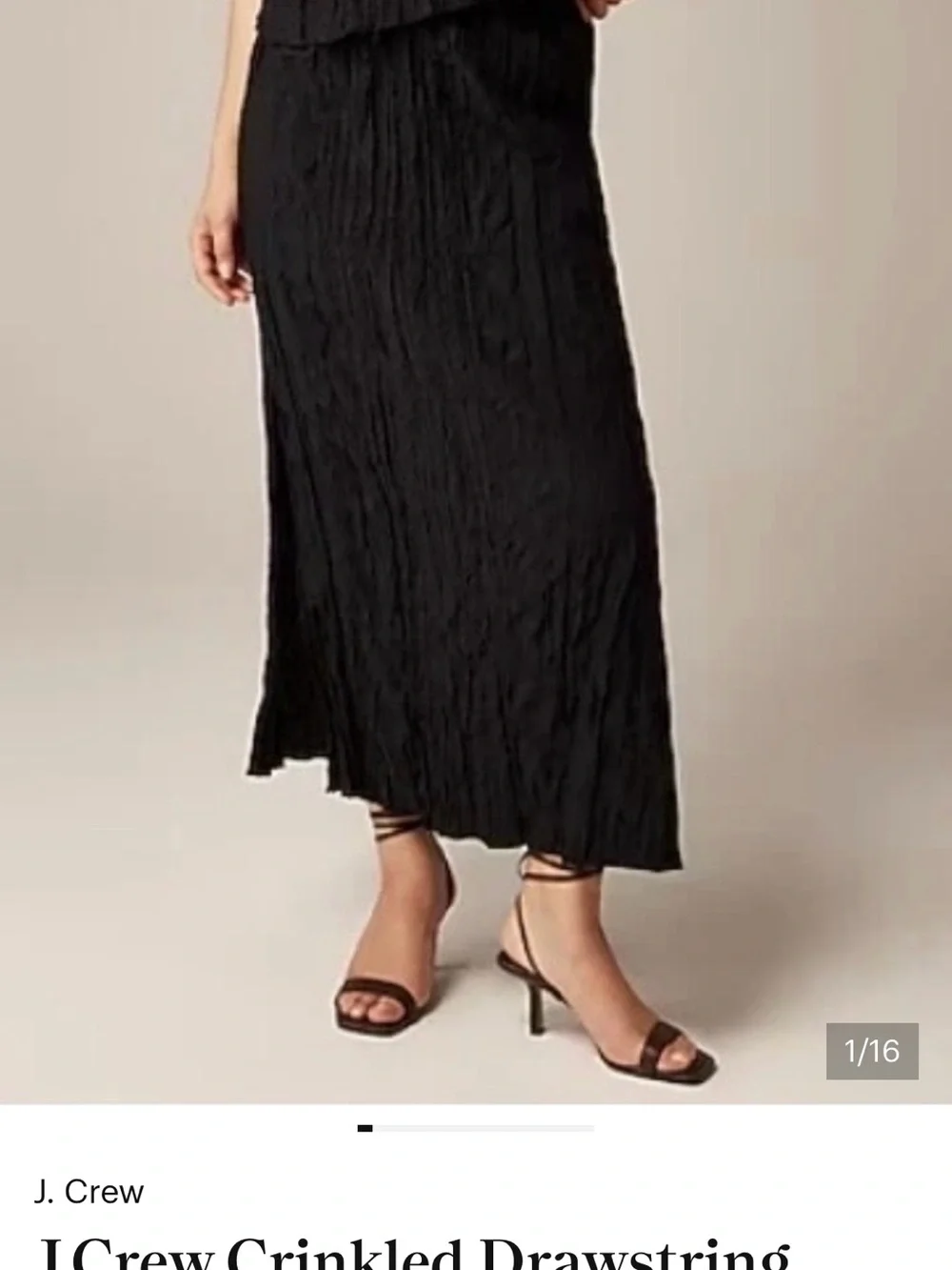 NWT J.Crew Crinkled Drawstring Midi Skirt in Black